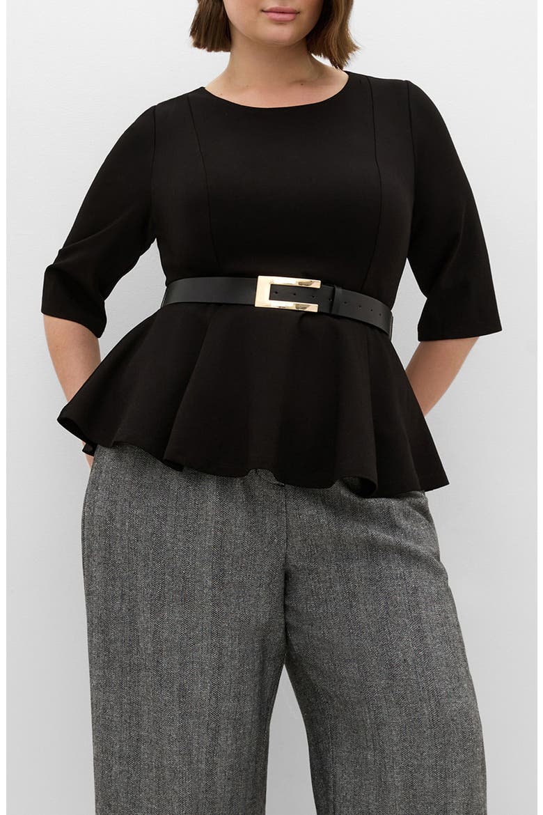 Paige Belted Peplum Top, Main, color, BLACK