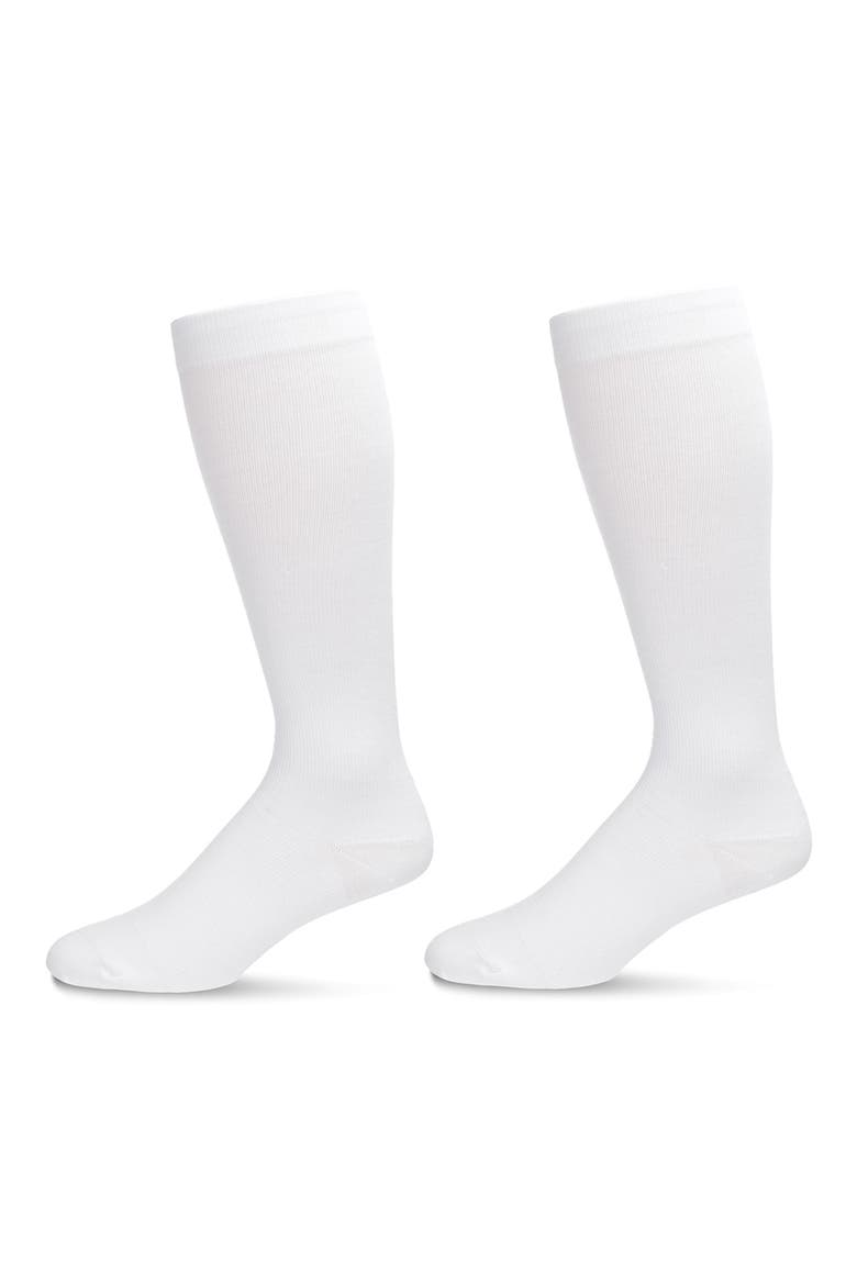2-Pack Graduated Compression Cotton Blend Crew Socks, Alternate, color, WHITE-WHITE