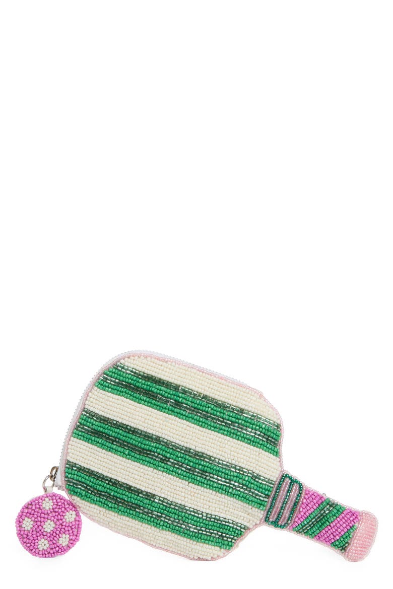Beaded Pickleball Paddle Coin Purse, Main, color, GREEN MULTI