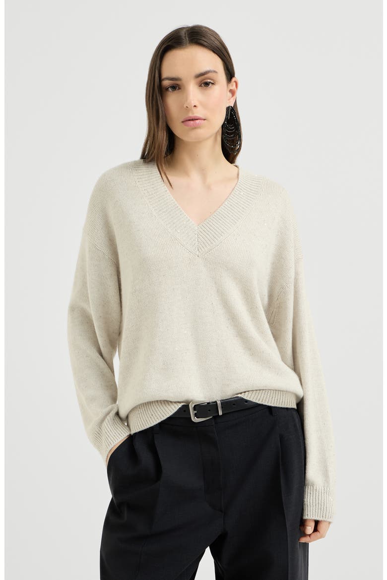 Cashmere and silk Diamond yarn sweater, Main, color, Ivory