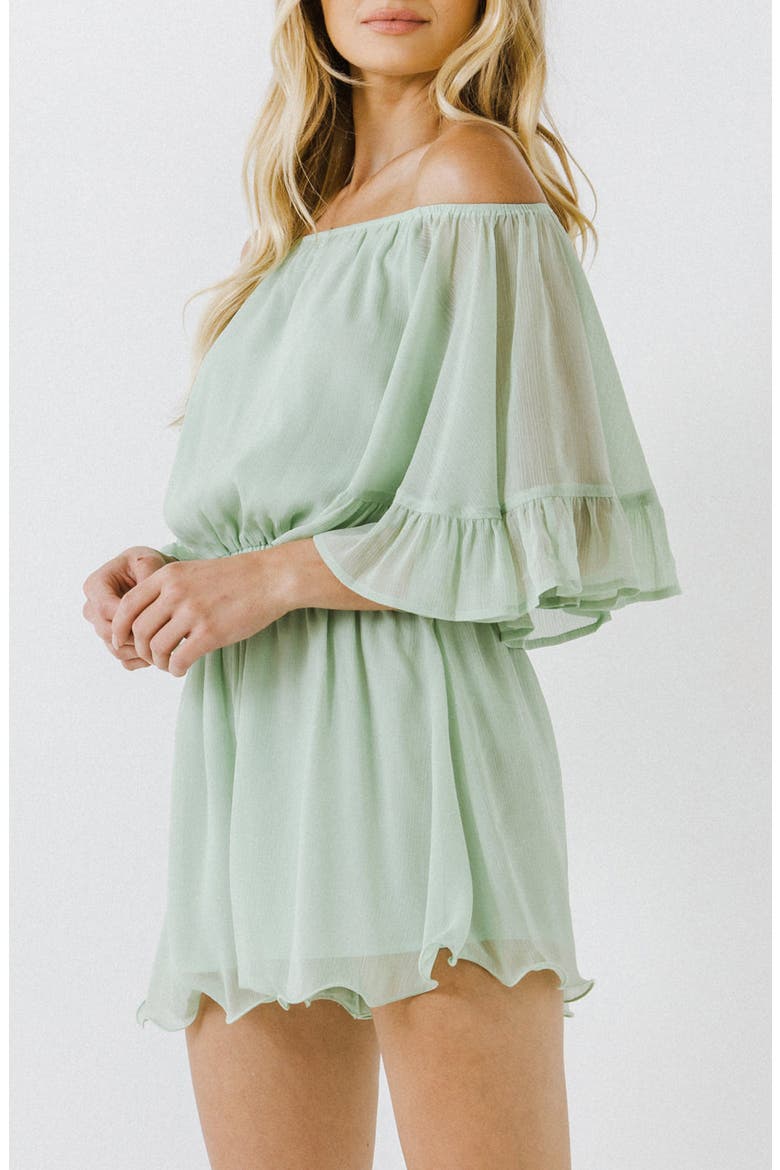 Off the Shoulder Ruffle Sleeve Romper, Alternate, color, MINT