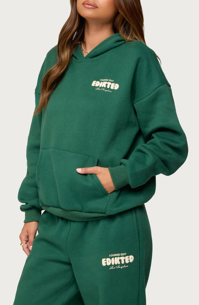 EDIKTED Lounge Edit Logo Graphic Hoodie, Alternate, color, Green
