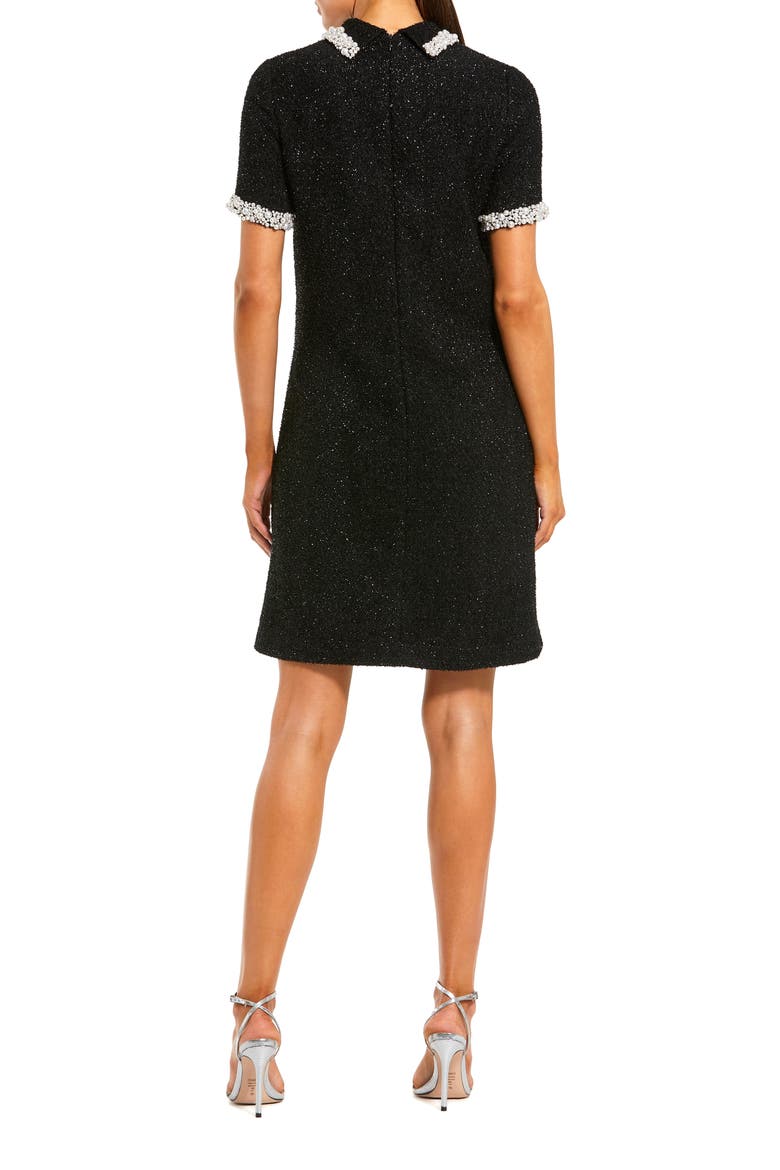 Pearl Embellished Boucle Short Sleeve Mini Dress, Alternate, color, Black