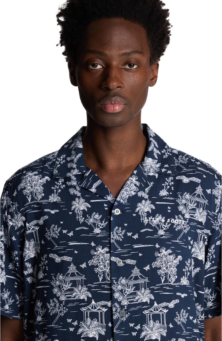 Lyle & Scott Botanical Garden Print Resort Shirt, Alternate, color, Dark Navy