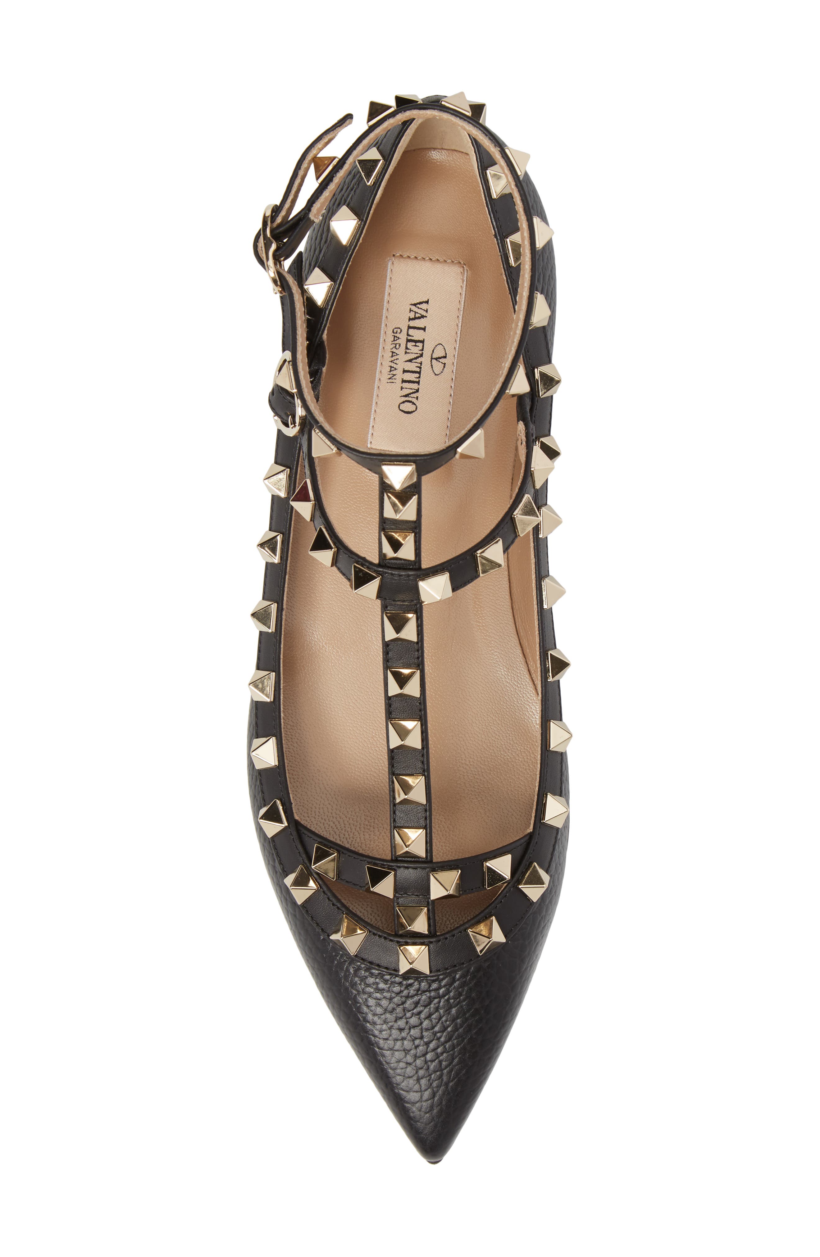 Valentino Garavani Rockstud Ankle Strap Pointy Toe Flat, Alternate, color, 