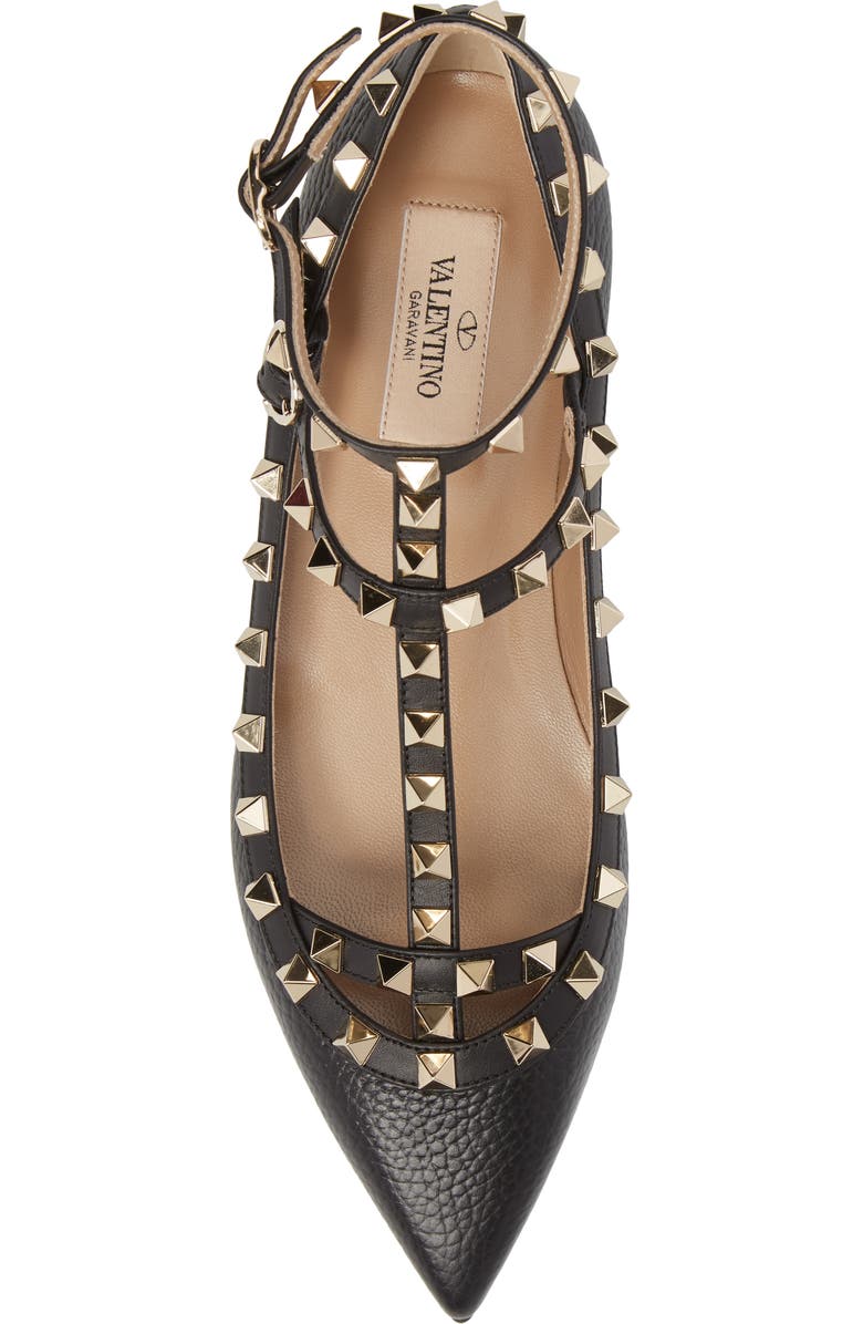 Valentino Garavani Rockstud Ankle Strap Pointy Toe Flat, Alternate, color,