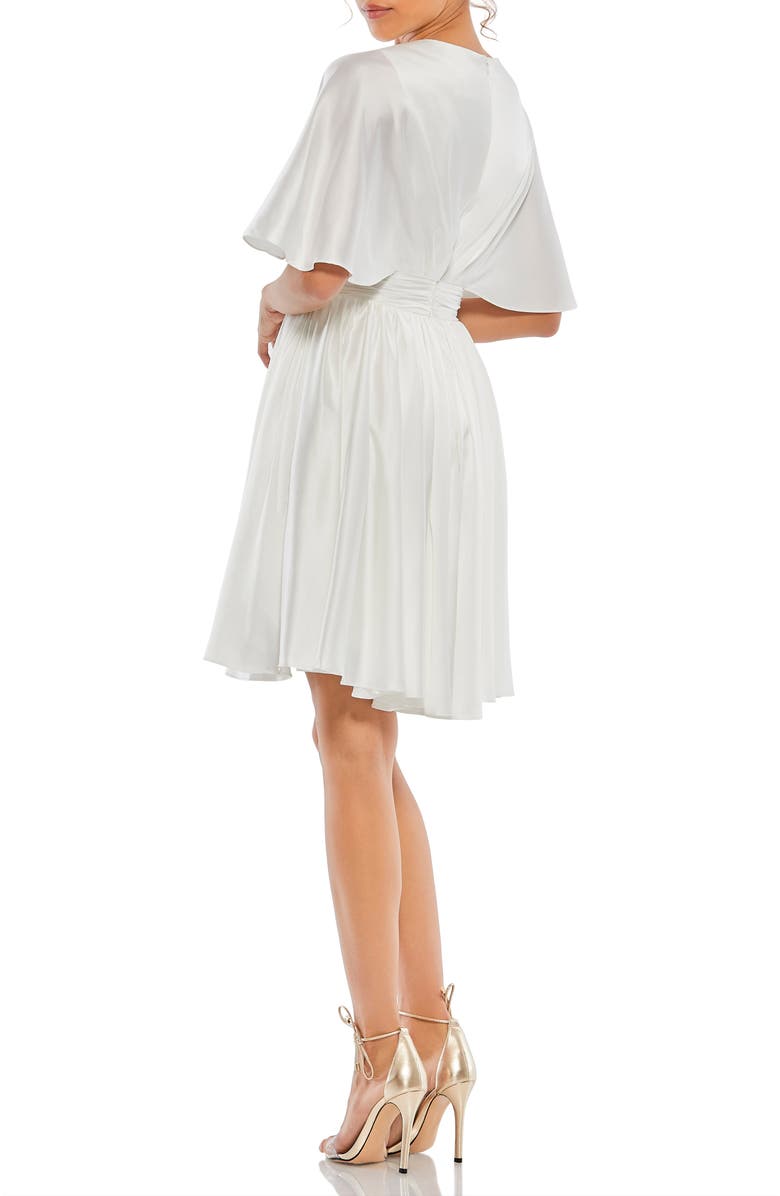 Mac Duggal Satin Cape Sleeve Mini with V-Neckline, Alternate, color, White