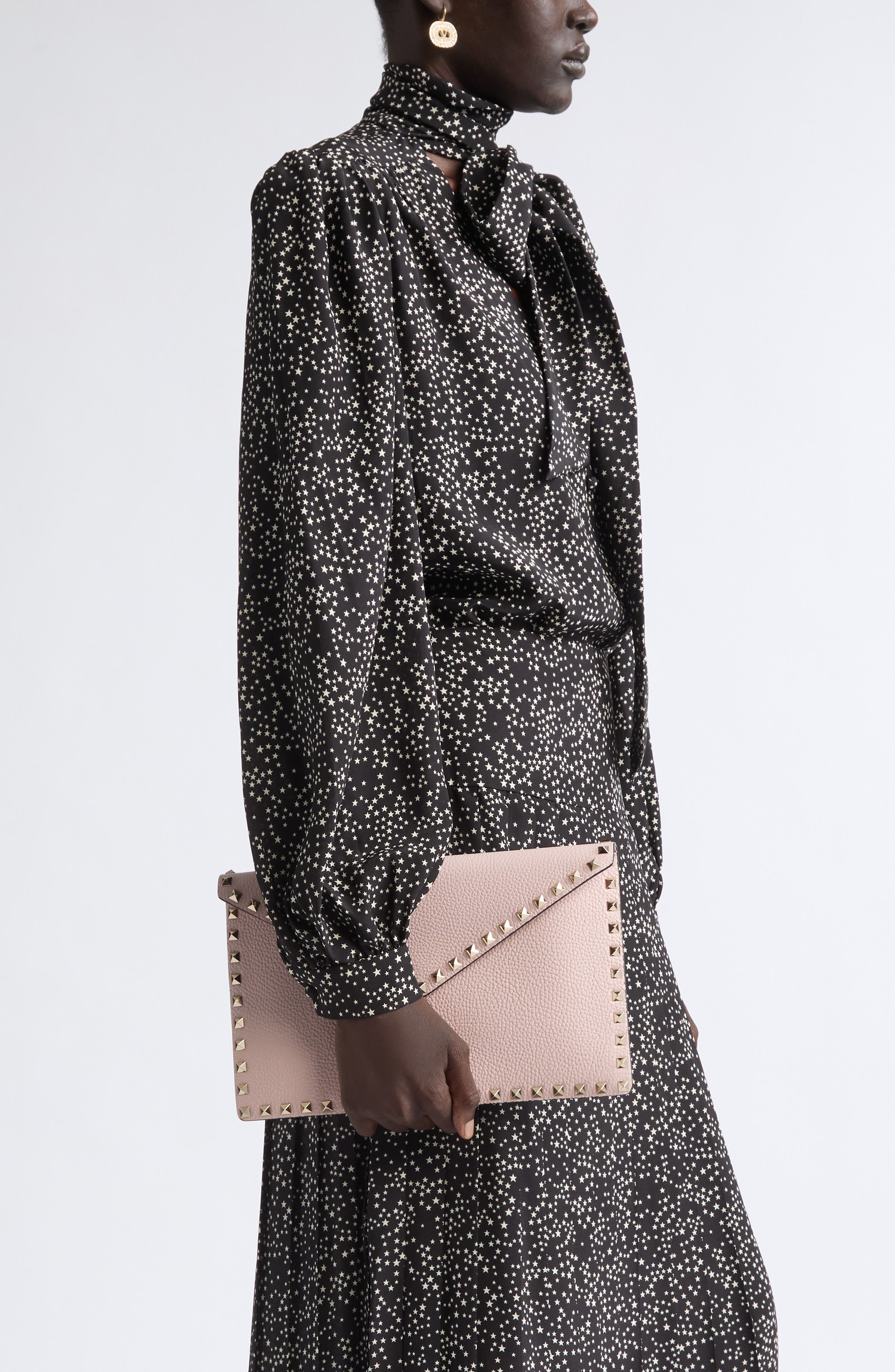 Large Rockstud Leather Clutch, Alternate, color, ROSE QUARTZ