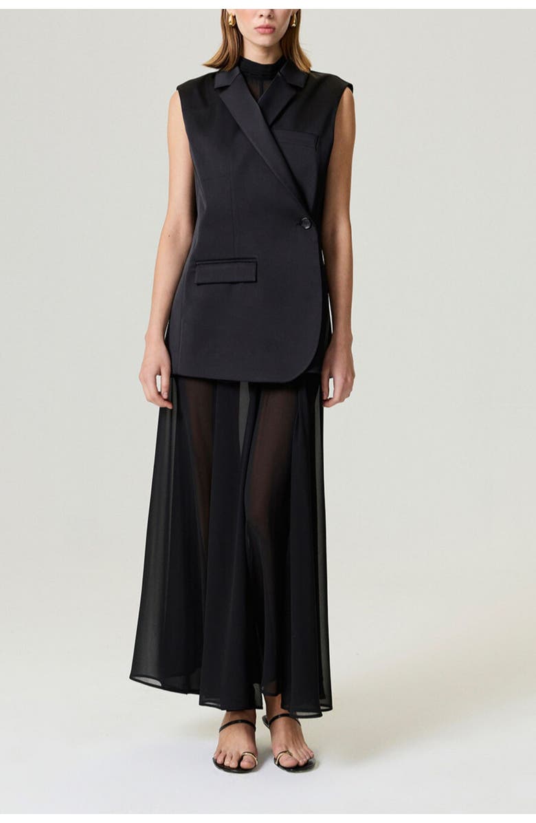 Nocturne Asymmetric Buttoned Longline Vest, Alternate, color, Black