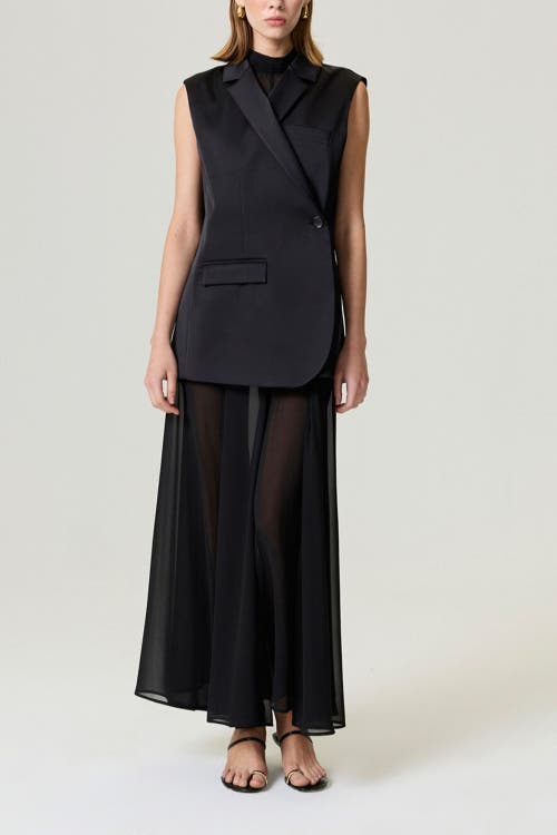 Nocturne Asymmetric Buttoned Longline Vest In Black
