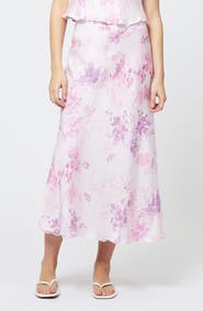 French Connection Elyria Floral Print Satin Midi Skirt