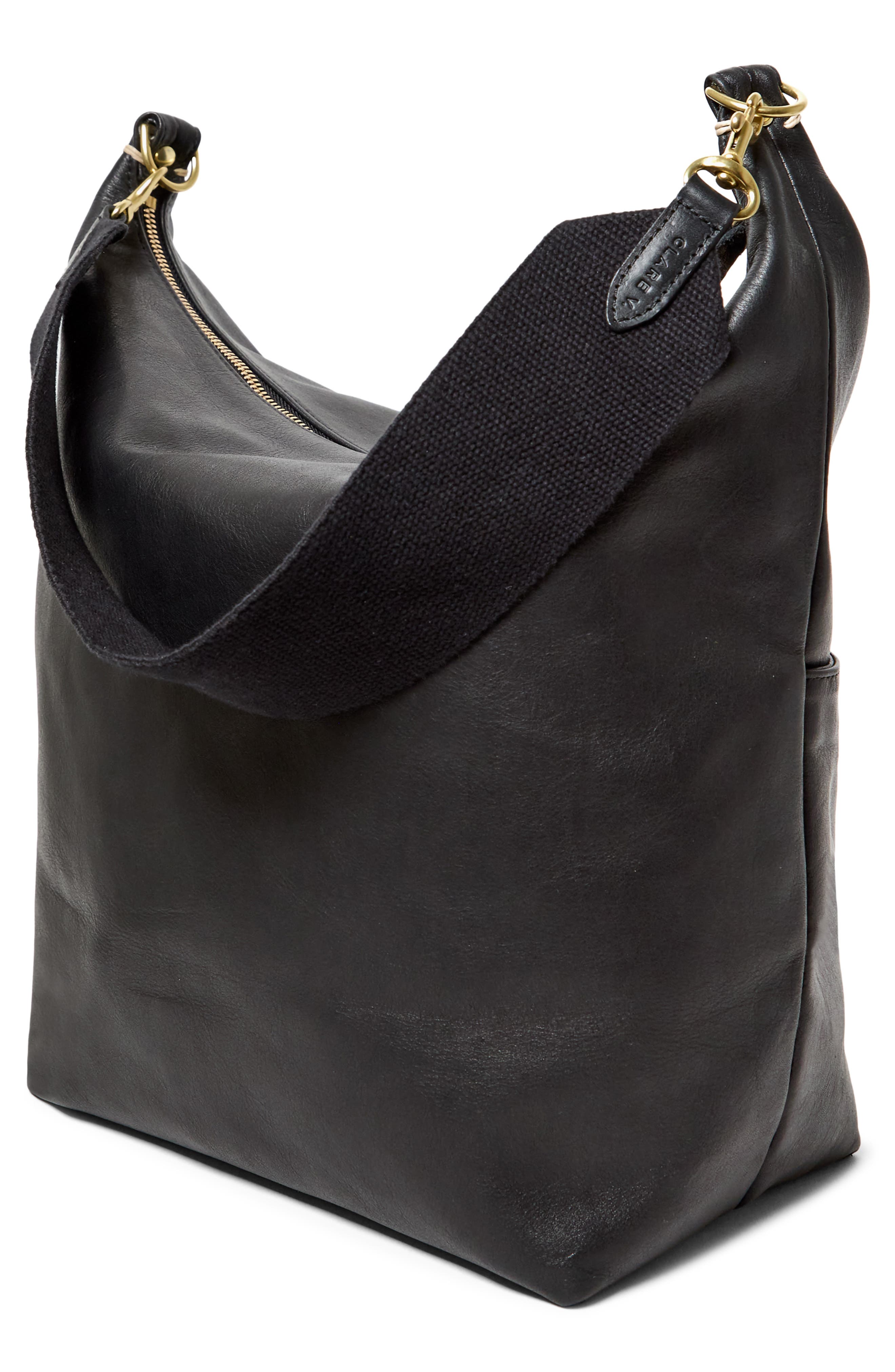 Clare V. Sophie Leather Hobo Bag, Alternate, color, Black
