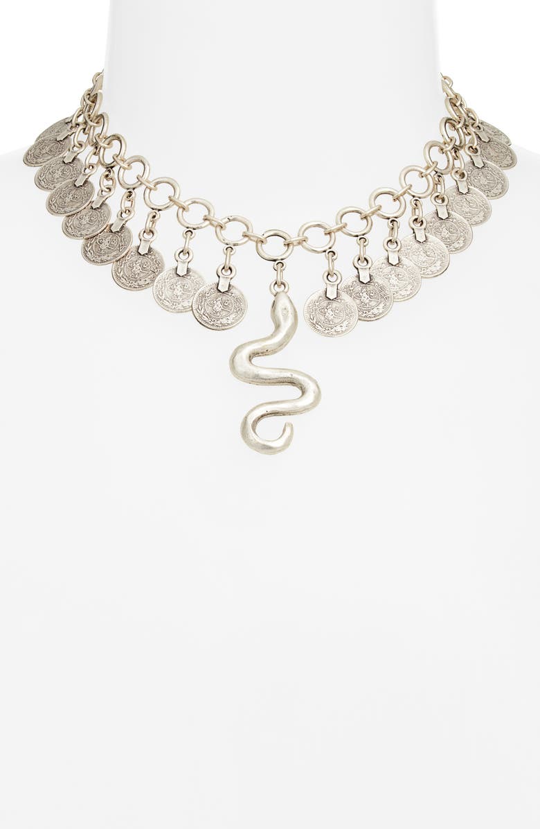 Child of Wild Shahmaran Statement Collar Necklace, Alternate, color, Silver