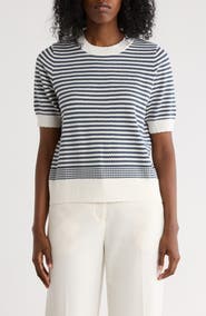 Adrianna Papell Stripe Short Sleeve Sweater