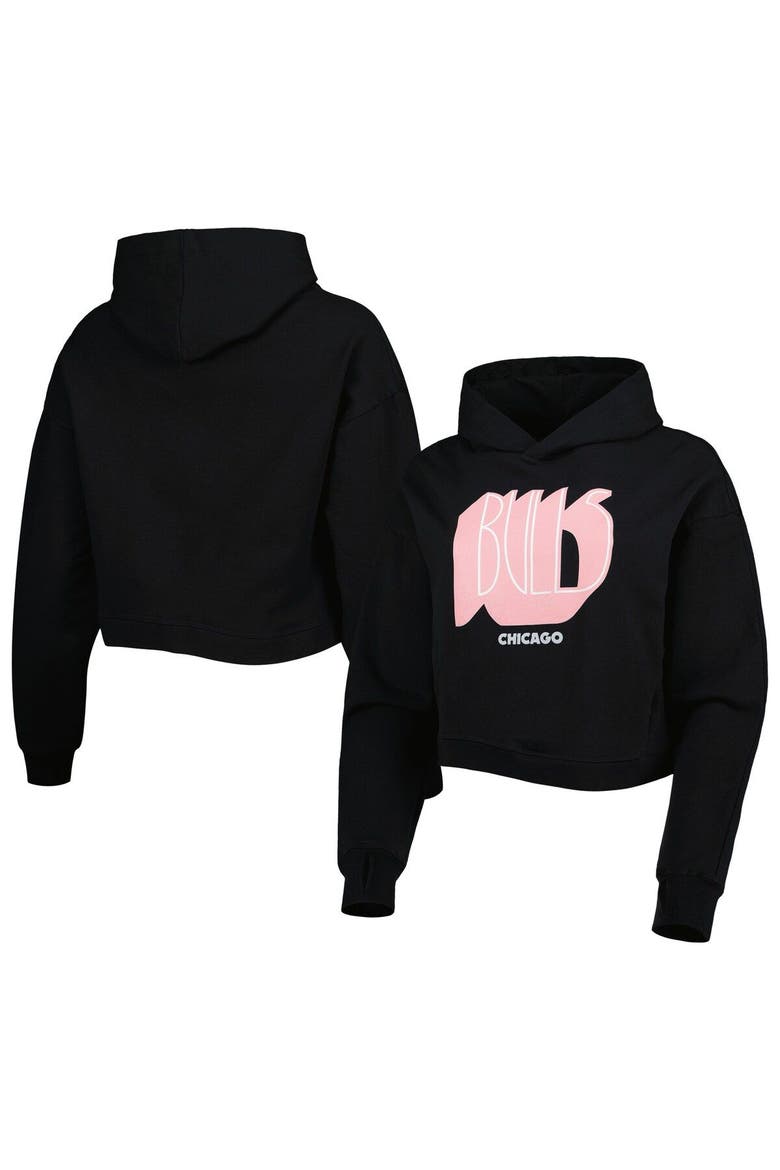 Women's Lusso Black Chicago Bulls Layla World Tour Cropped Pullover Hoodie, Main, color, Black