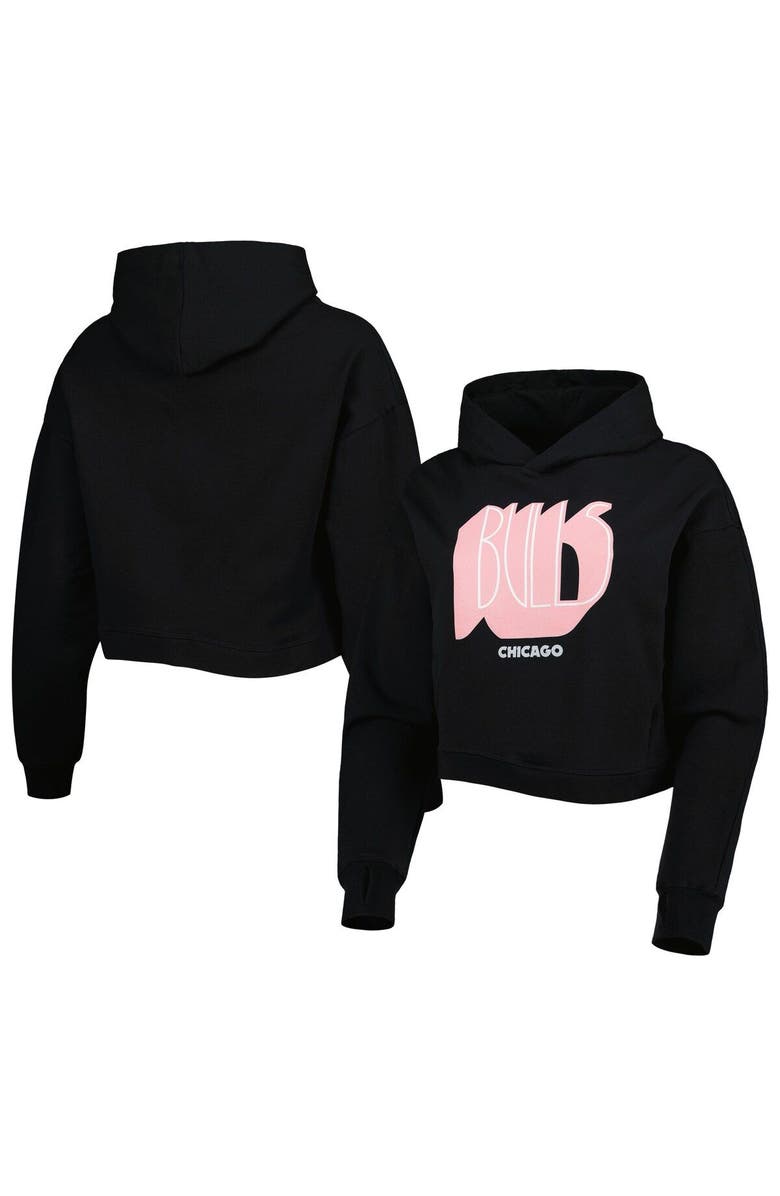 LUSSO Women's Lusso Black Chicago Bulls Layla World Tour Cropped Pullover Hoodie, Main, color, Black