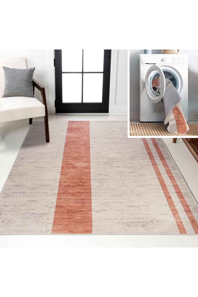 Raita Modern Distressed Stripe Machine-Washable Area Rug, Main, color, Ivory/Peach