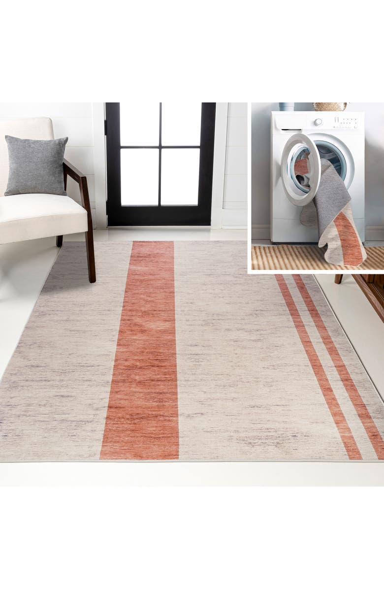 JONATHAN Y Raita Modern Distressed Stripe Machine-Washable Area Rug, Main, color, Ivory/Peach
