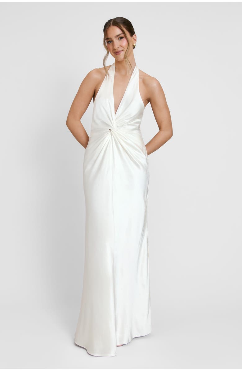 Six Stories Plunge Knot Neck Scarf Bridesmaid Dress, Main, color, Ivory
