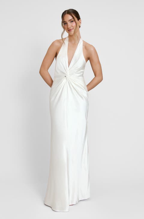 Plunge Knot Neck Scarf Bridesmaid Dress