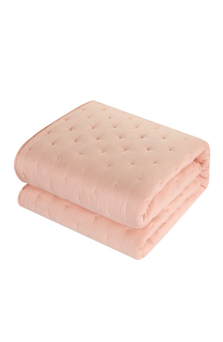 CHIC Chylar Tufted Cross Stitched Design King Quilt Set - Blush - 3-Piece Set, Alternate, color,