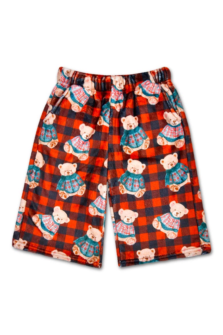 Kids' Beary Merry Plush Fleece Shorts, Main, color, RED MULTI