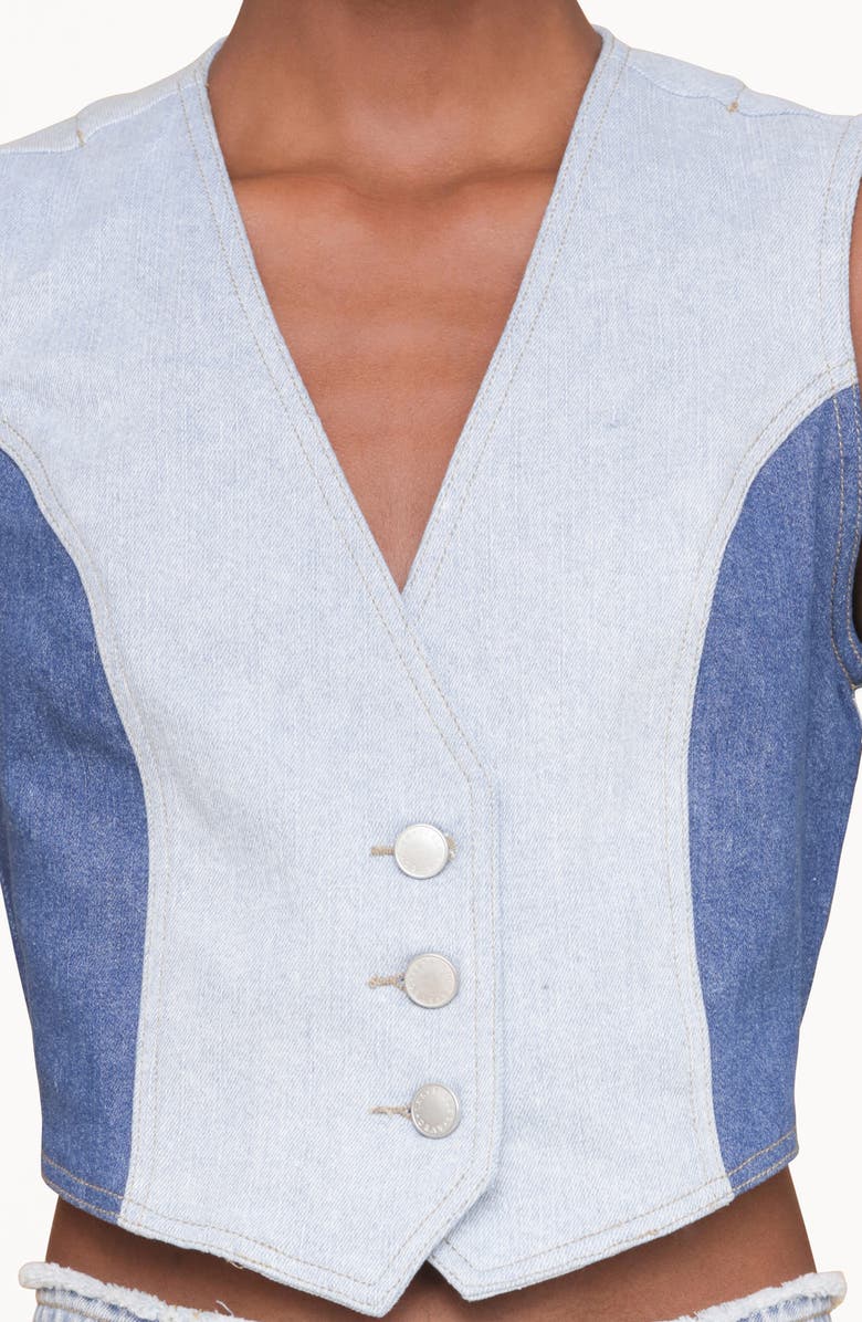 Avec Les Filles Colorblock Denim Vest, Alternate, color, Terra Light-Medium Blue Wash