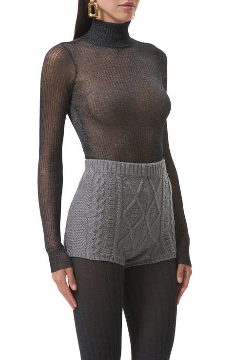 Bristol Metallic Semisheer Mock Neck Top