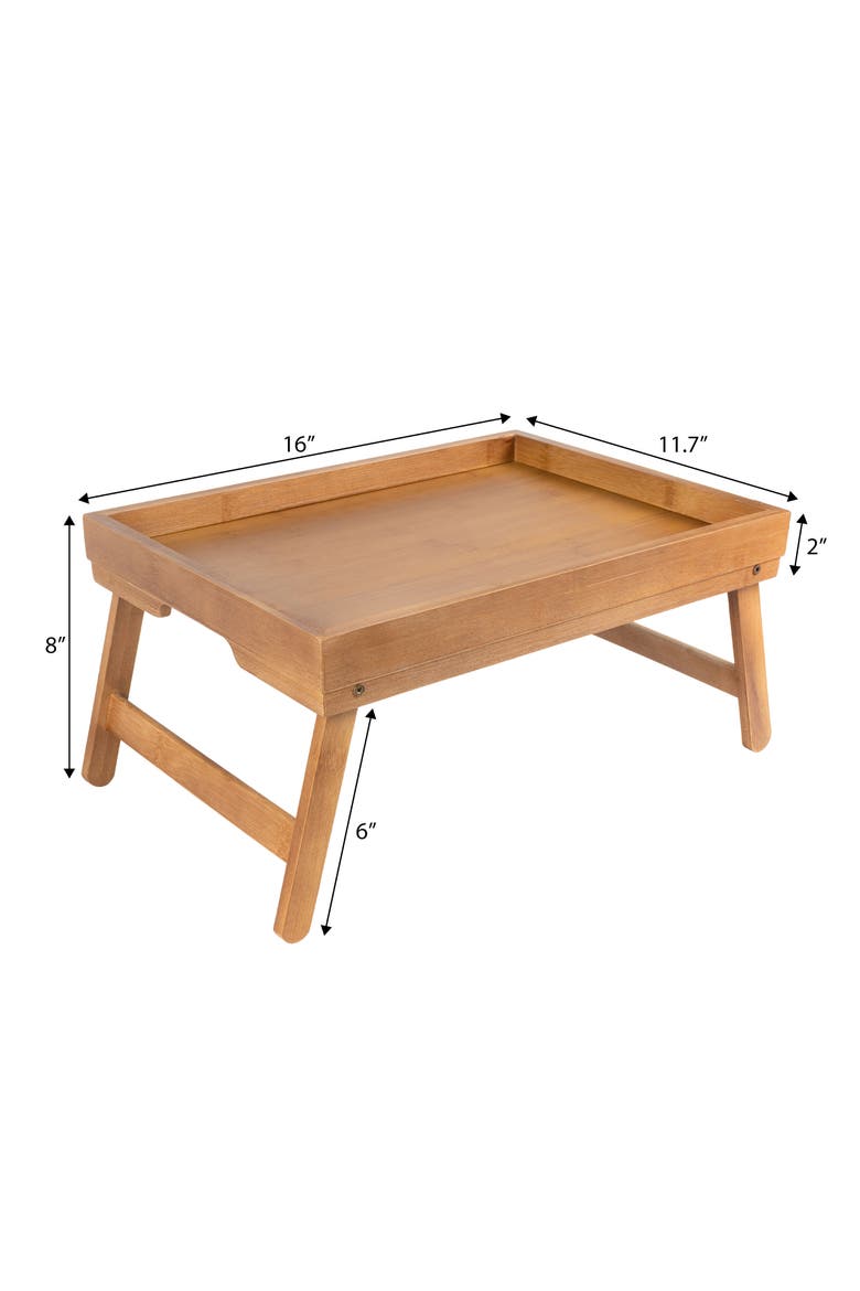Alora Handcrafted Breakfast Bed Tray with Built-In Handles and Foldable Legs, Alternate, color, Brown