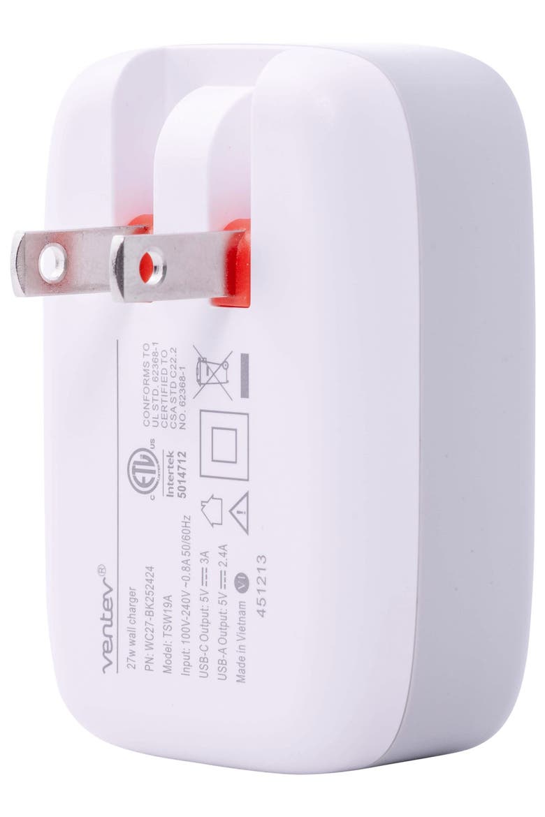 27W Dual USB-C and USB-A Wall Charger, Alternate, color, 134