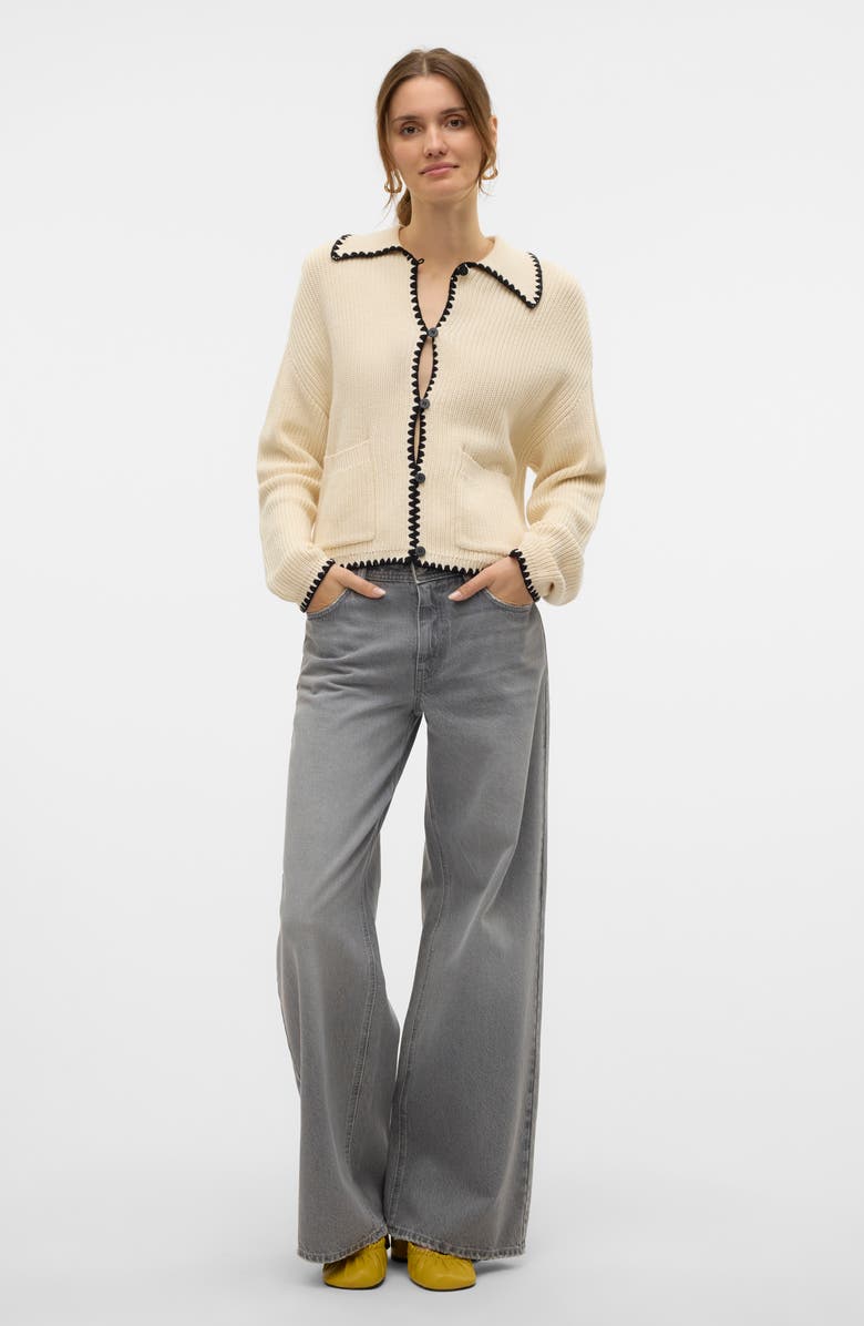 VERO MODA Pomelo Polo Cardigan, Alternate, color, Birch/Black