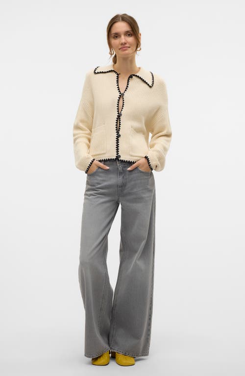 Vero Moda Pomelo Polo Cardigan In Birch/black