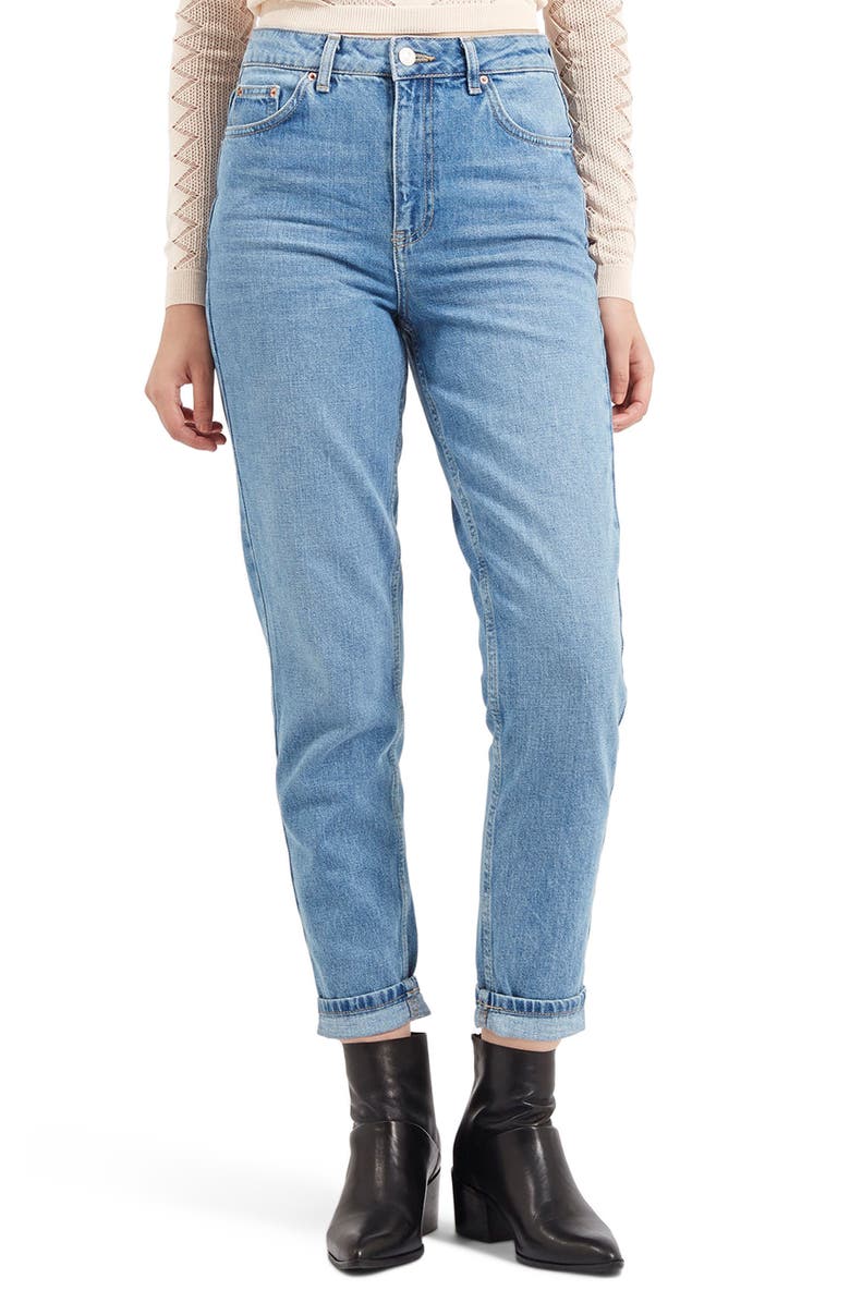 Topshop High Waist Light Denim Mom Jeans, Main, color, 