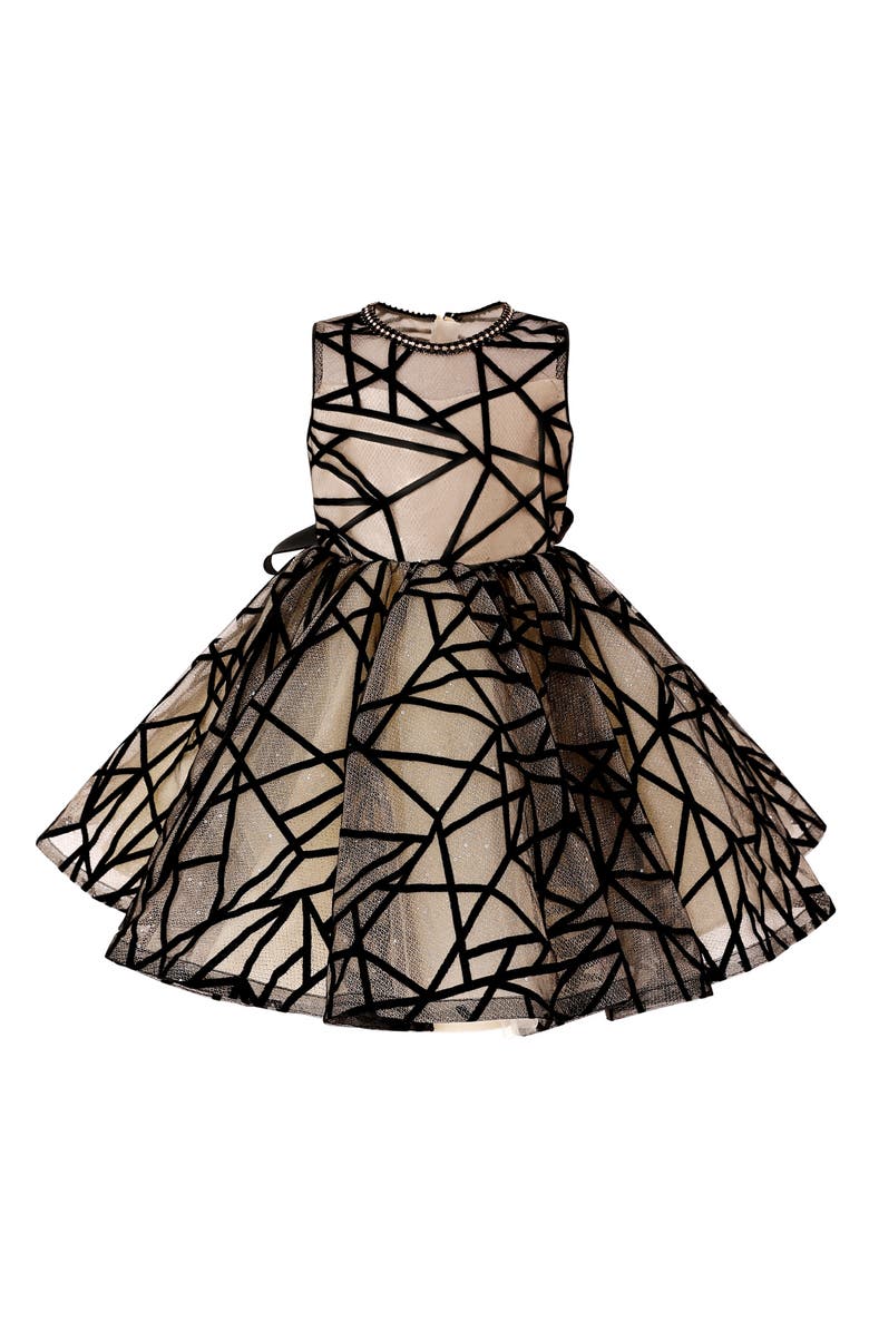 Tulleen Patterned Ribbon Charm Dress, Main, color, Beige