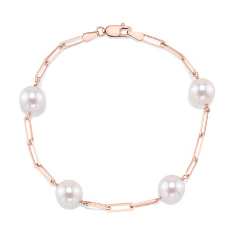 14K Gold 8.5-9.0mm Japanese Akoya Pearl & Chain Link Bracelet