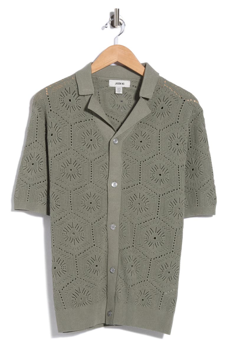 Open Knit Short Sleeve Shirt, Alternate, color, SAGE GREEN