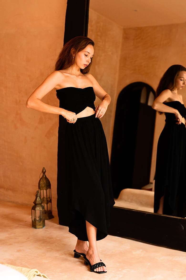 Winona Smocked Tube Top & Asymmetrical Pants Set, Alternate, color, Black