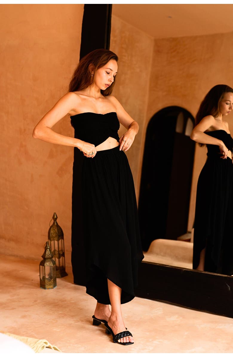 PINK HALEY Winona Smocked Tube Top & Asymmetrical Pants Set, Alternate, color, Black