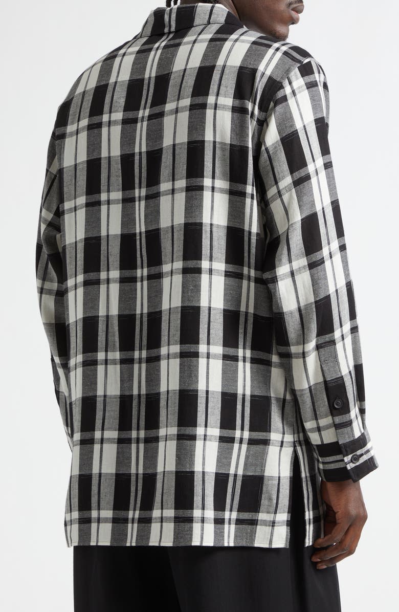Yohji Yamamoto Khadi Plaid Button-Up Shirt, Alternate, color, Black