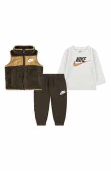 Sportswear Club Long Sleeve T-Shirt, Fleece Vest & Joggers Set