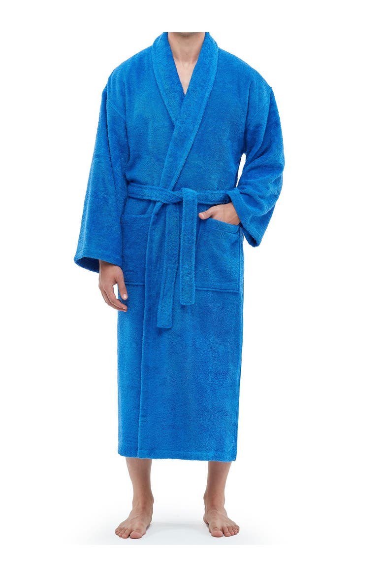 Shawl Collar Turkish Terry Cotton Bathrobe for Men, Main, color, Azul