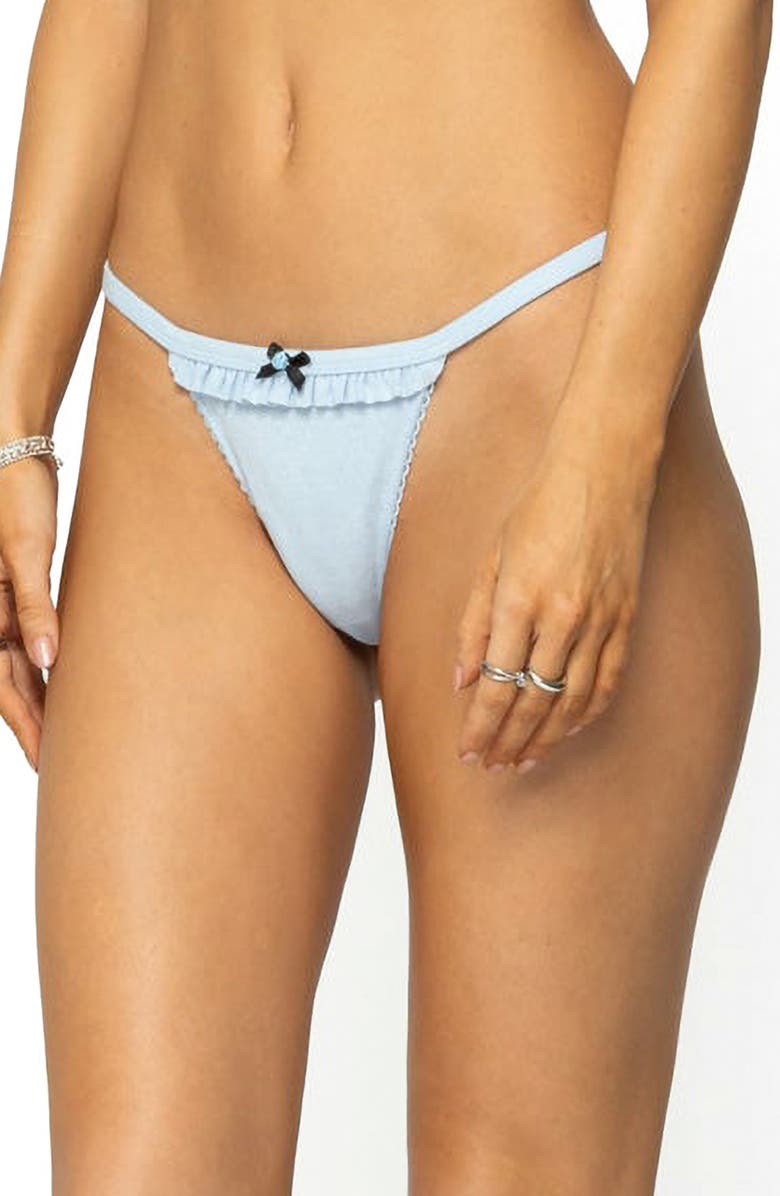 EDIKTED Delfina Thong Bikini Bottoms, Alternate, color, Blue