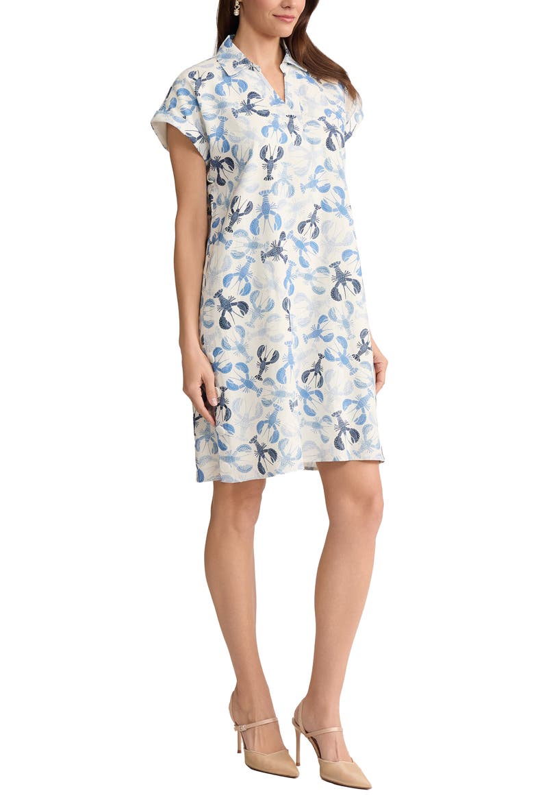 Print Short Sleeve Linen Blend Shift Dress, Alternate, color, NATURAL WHITE MULTI