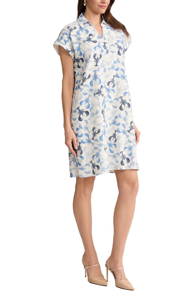 Jones New York Print Short Sleeve Linen Blend Shift Dress, Alternate, color, Natural White Multi