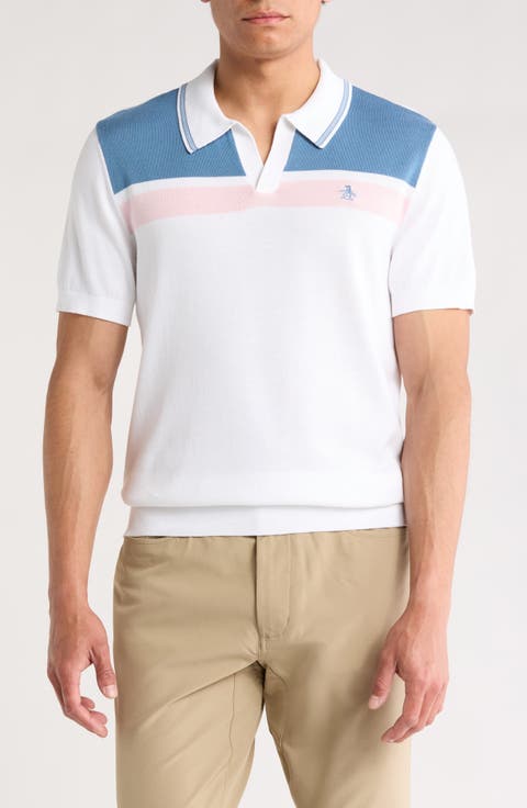 Stripe Cotton Jersey Polo Sweater