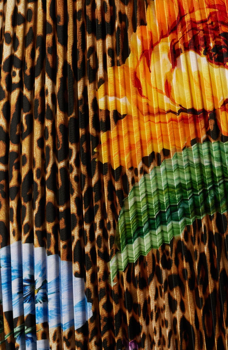 Elie Tahari The Louise Sahara Desert Print Pleated Satin Midi Skirt, Alternate, color,