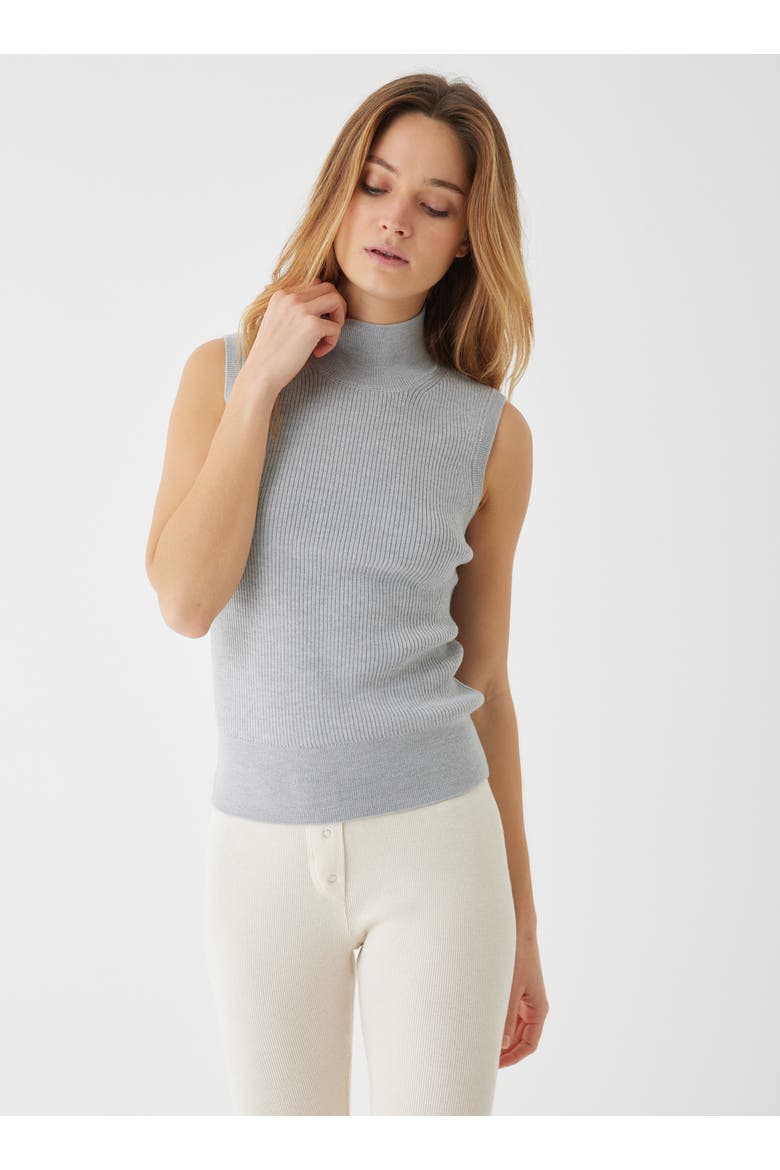 Compact Merino Mini Rib Sleeveless Turtleneck, Main, color, GRIS CHINE CLAIR