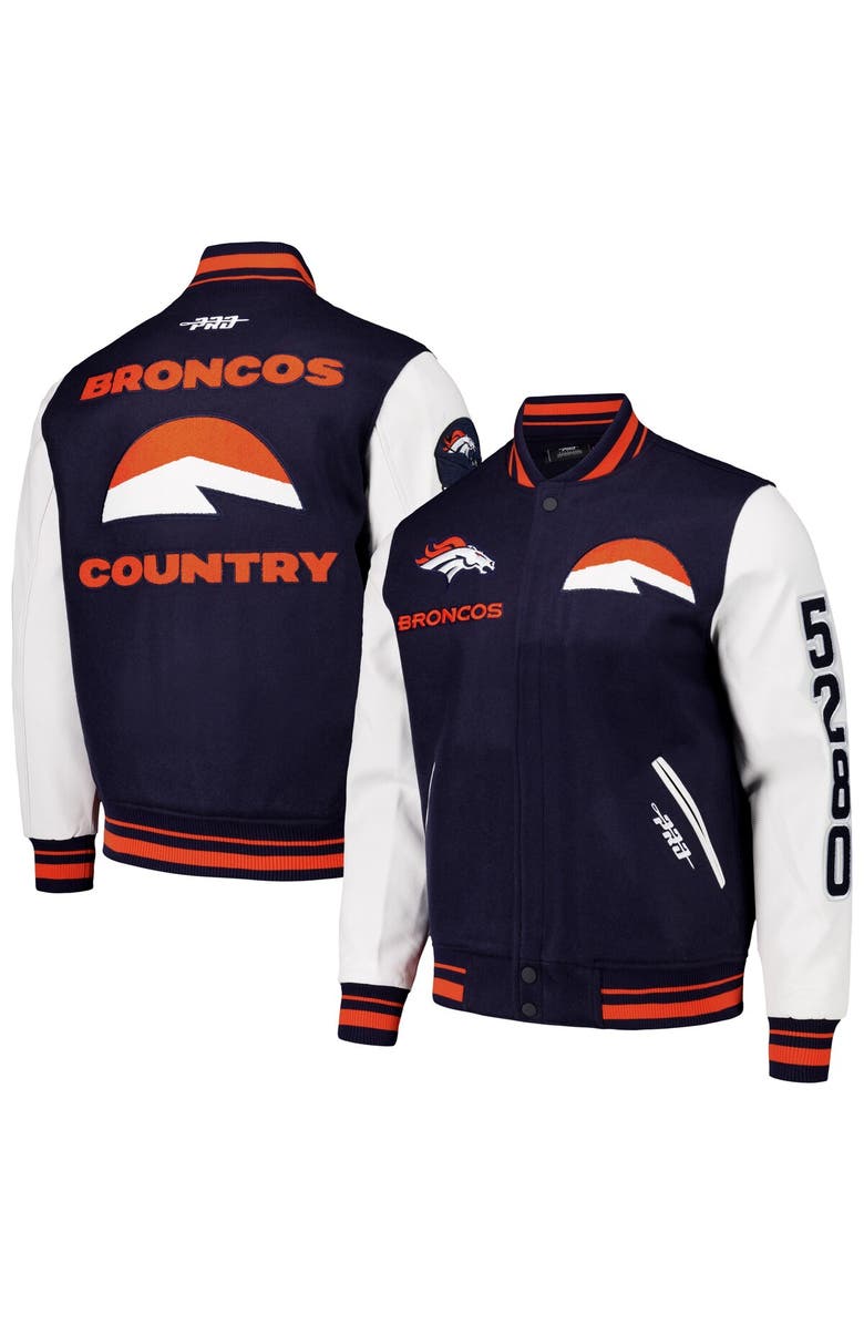 PRO STANDARD Men's Pro Standard  Navy Denver Broncos Classic Wool Varsity Full-Snap Jacket, Main, color, 