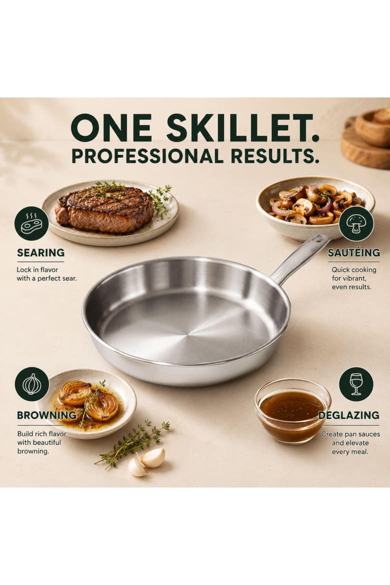 Maestro 3-Piece 5-Ply Stainless Steel Frying Pan Cookware Set, Alternate, color, Silver