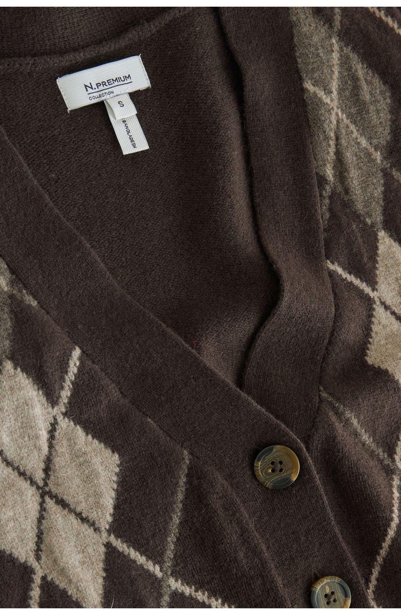 NEXT Argyle Wool Cardigan, Alternate, color, Brown